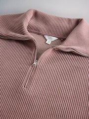 The Set 2 Pack Half Zip Funnel Neck Lounge Sweater Taupe / Pink - Image 4 of 5