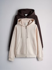 The Set 2 Pack Zip Through Hoodies Light Oatmarl/Brown - Image 1 of 5