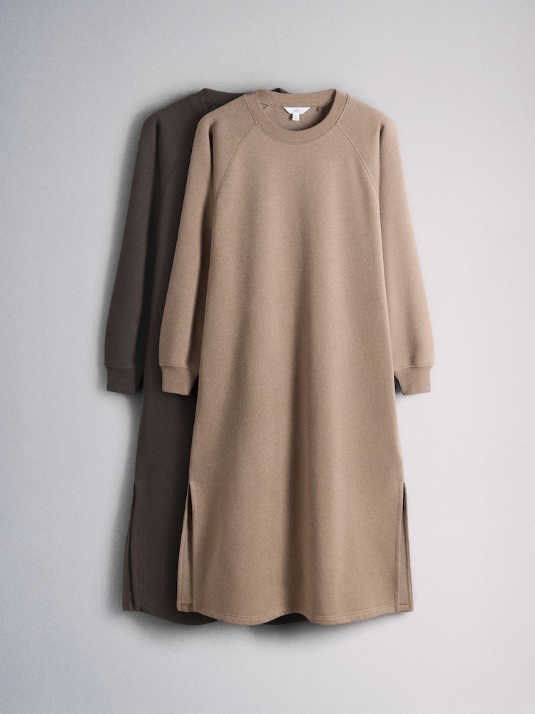 The Set 2 Pack Maxi Sweat Dresses Neutral Taupe/Brown - Image 1 of 5
