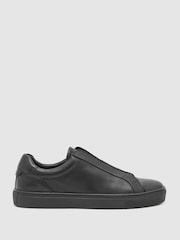 Reiss All Black Jenson Leather Hidden-Lace Trainers - Image 1 of 4