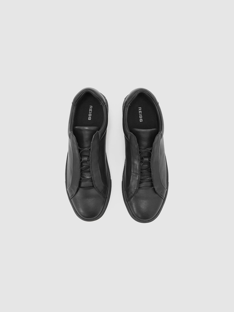 Reiss All Black Jenson Leather Hidden-Lace Trainers - Image 2 of 4 Reiss All Black Jenson Leather Hidden-Lace Trainers - Image 2 of 4