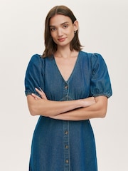 Finery Blue Goldie Denim Button Through Midi Dress - Image 3 of 4
