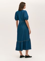 Finery Blue Goldie Denim Button Through Midi Dress - Image 4 of 4
