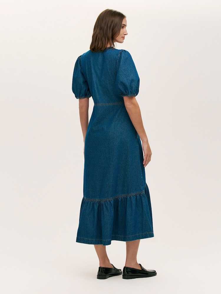 Finery Blue Goldie Denim Button Through Midi Dress - Image 4 of 4