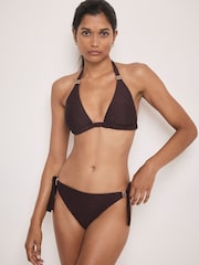Mint Velvet Chocolate Brown Textured High Apex Bikini Top - Image 1 of 5