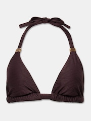 Mint Velvet Chocolate Brown Textured High Apex Bikini Top - Image 4 of 5