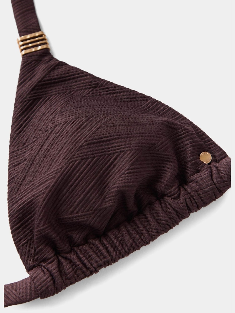 Mint Velvet Chocolate Brown Textured High Apex Bikini Top - Image 5 of 5