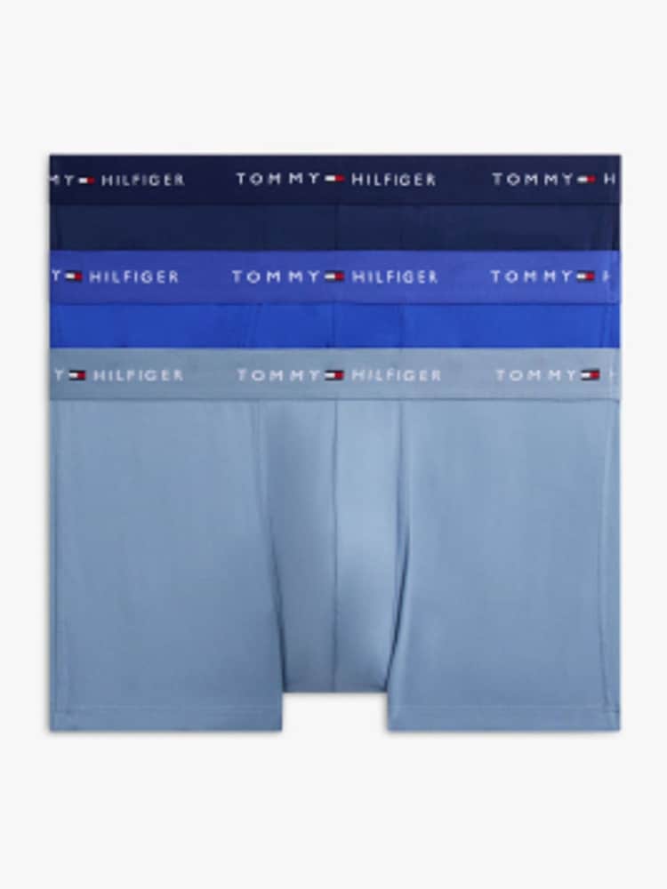Tommy Hilfiger Blue Performance Stretch Trunks 3 Pack - Image 1 of 6 Tommy Hilfiger Blue Performance Stretch Trunks 3 Pack - Image 1 of 6