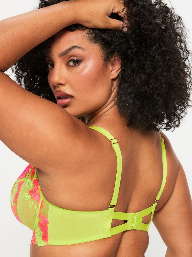 Ann Summers Green DD+ Non Pad Balcony Paradise Glow Neon Floral Embroidery Bra - Image 2 of 5 Ann Summers Green DD+ Non Pad Balcony Paradise Glow Neon Floral Embroidery Bra - Image 2 of 5