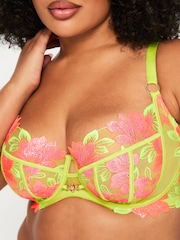 Ann Summers Green DD+ Non Pad Balcony Paradise Glow Neon Floral Embroidery Bra - Image 3 of 5