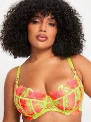 Ann Summers Green DD+ Non Pad Balcony Paradise Glow Neon Floral Embroidery Bra - Image 4 of 5