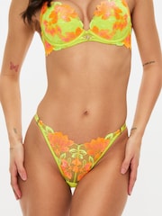Ann Summers Green G-String Paradise Glow Neon Floral Embroidery Knickers - Image 4 of 5