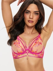 Ann Summers Pink Tropical Tease Ditsy Floral Embroidery Non Padded Plunge Bra - Image 5 of 6
