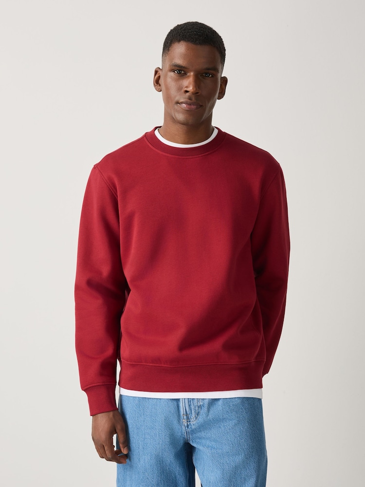 Red Regular Fit Heavyweight Cotton Rich Crew Neck Sweatshirt - Image 1 of 4 Red Regular Fit Heavyweight Cotton Rich Crew Neck Sweatshirt - Image 1 of 4