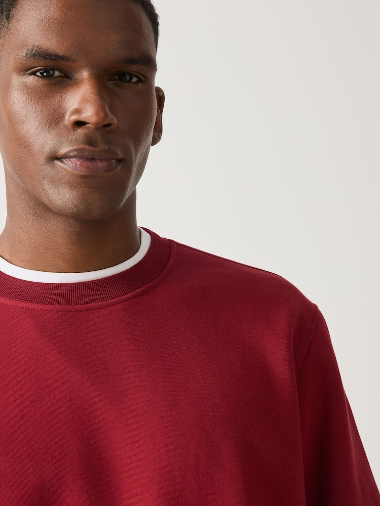 Red Regular Fit Heavyweight Cotton Rich Crew Neck Sweatshirt - Image 4 of 4 Red Regular Fit Heavyweight Cotton Rich Crew Neck Sweatshirt - Image 4 of 4