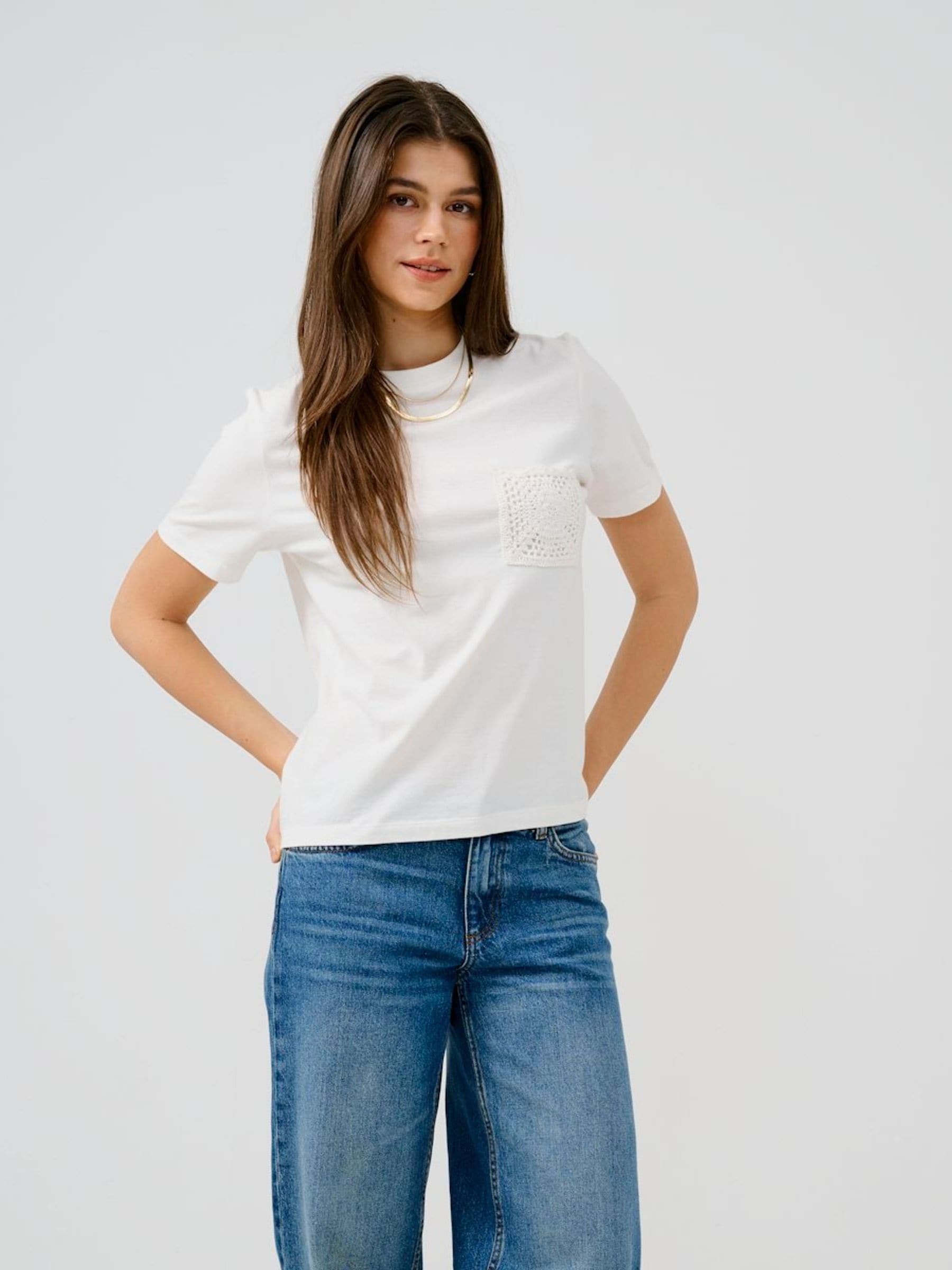 Buy JDY White White Cotton T-Shirt With Crochet Pocket from Next USA