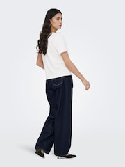 JDY White White Cotton T-Shirt With Crochet Pocket - Image 3 of 6