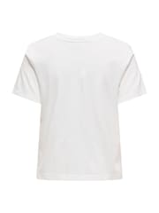 JDY White White Cotton T-Shirt With Crochet Pocket - Image 6 of 6