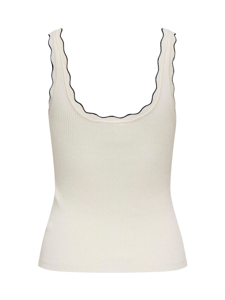 JDY White/Black Knitted Vest with Scallop Edge - Image 6 of 6