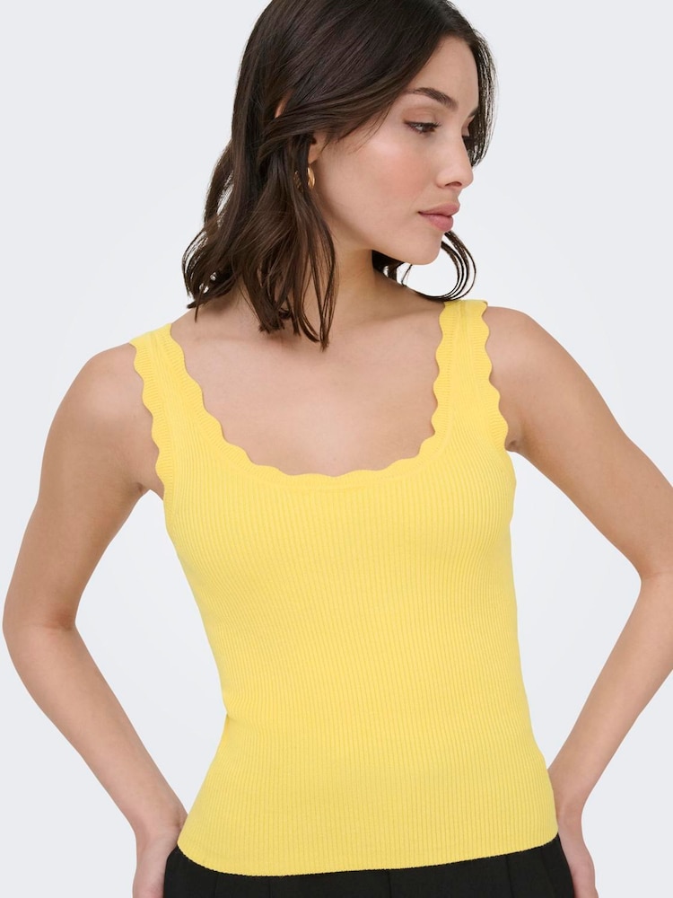 JDY Yellow Knitted Vest with Scallop Edge - Image 1 of 6