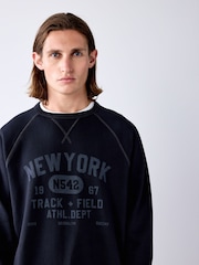 Black Graphic Soft Loopback Crew Neck Sweatshirt - Image 1 of 8