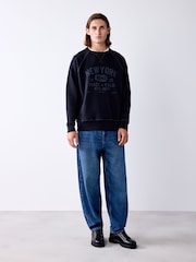 Black Graphic Soft Loopback Crew Neck Sweatshirt - Image 2 of 8