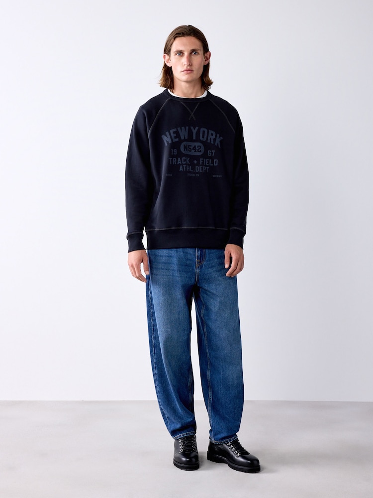 Black Graphic Soft Loopback Crew Neck Sweatshirt - Image 2 of 8 Black Graphic Soft Loopback Crew Neck Sweatshirt - Image 2 of 8