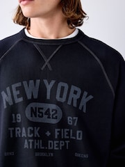 Black Graphic Soft Loopback Crew Neck Sweatshirt - Image 5 of 8
