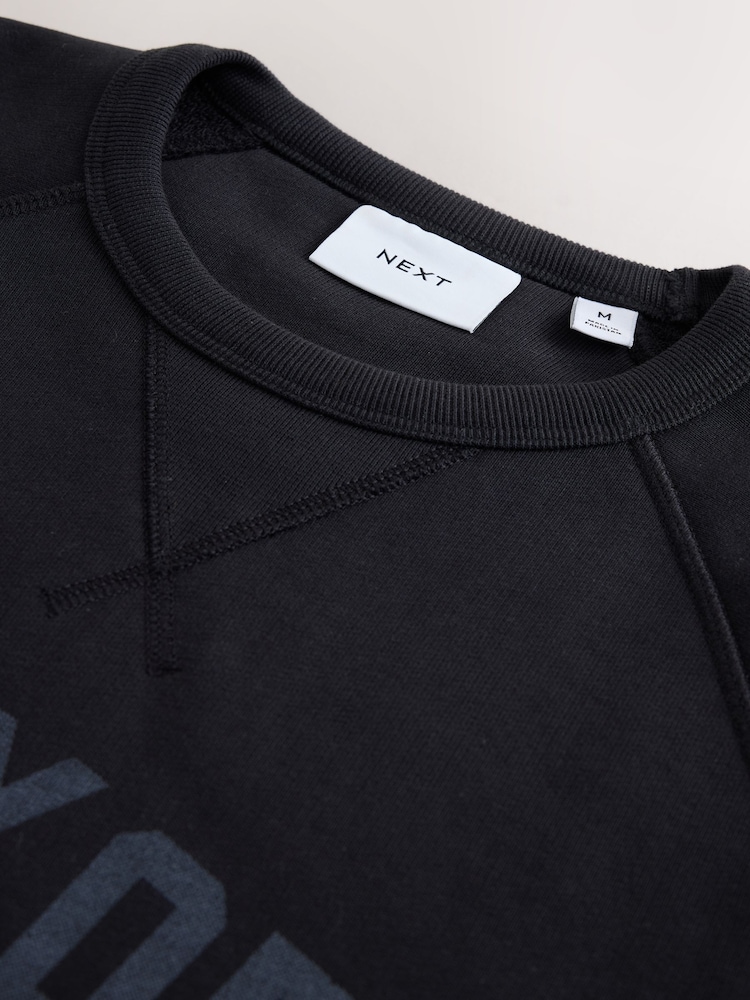 Black Graphic Soft Loopback Crew Neck Sweatshirt - Image 8 of 8 Black Graphic Soft Loopback Crew Neck Sweatshirt - Image 8 of 8