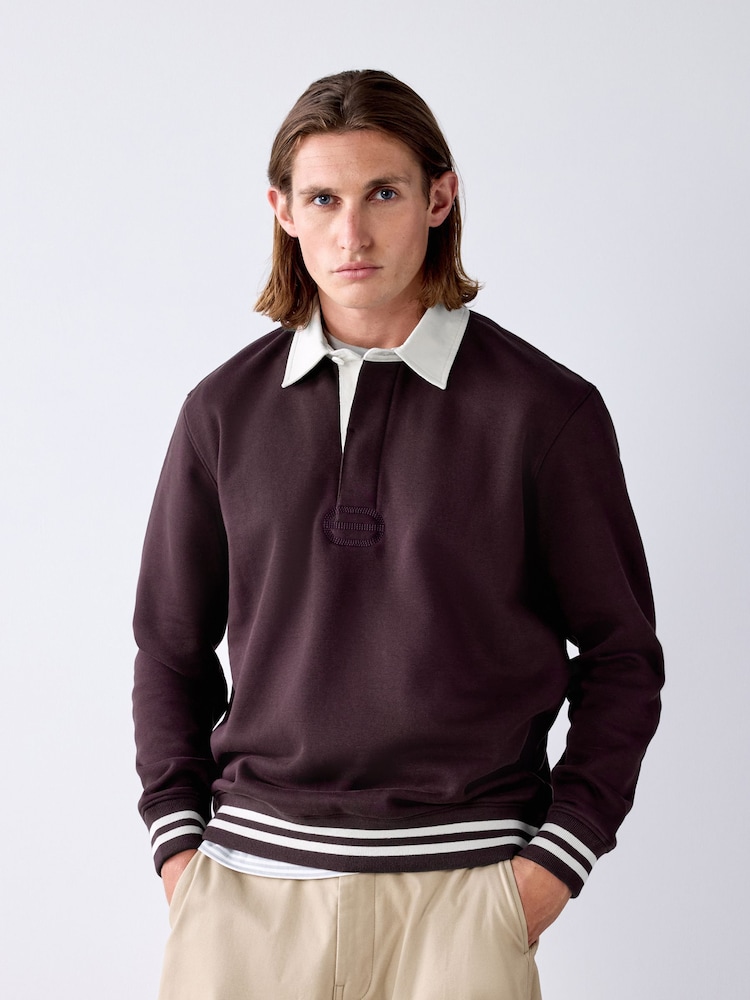 Plum Purple Rugby Polo Sweatshirt - Image 1 of 8 Plum Purple Rugby Polo Sweatshirt - Image 1 of 8