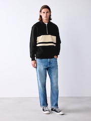 Black/Cream Block Soft Loopback Zip Neck Polo Sweatshirt - Image 2 of 8