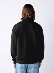 Black/Cream Block Soft Loopback Zip Neck Polo Sweatshirt - Image 3 of 8