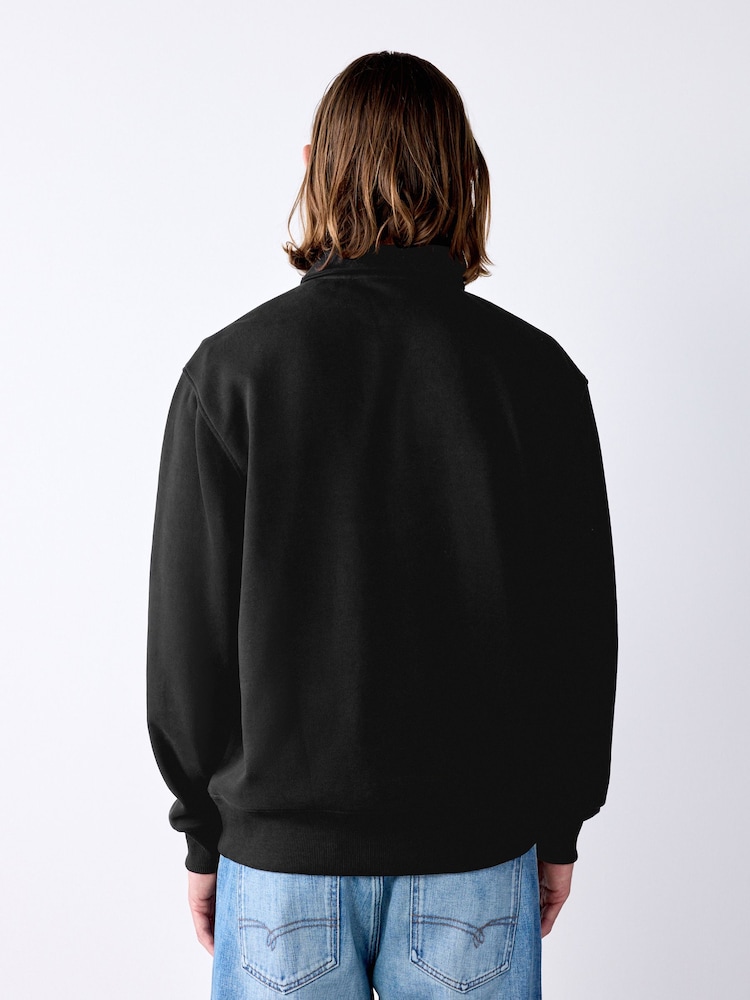 Black/Cream Block Soft Loopback Zip Neck Polo Sweatshirt - Image 3 of 3 Black/Cream Block Soft Loopback Zip Neck Polo Sweatshirt - Image 3 of 3