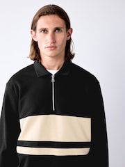 Black/Cream Block Soft Loopback Zip Neck Polo Sweatshirt - Image 4 of 8