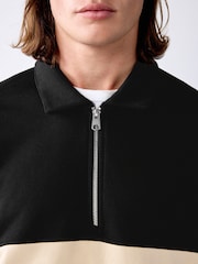 Black/Cream Block Soft Loopback Zip Neck Polo Sweatshirt - Image 5 of 8