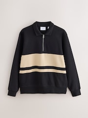 Black/Cream Block Soft Loopback Zip Neck Polo Sweatshirt - Image 6 of 8