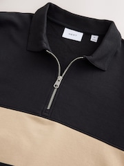 Black/Cream Block Soft Loopback Zip Neck Polo Sweatshirt - Image 8 of 8