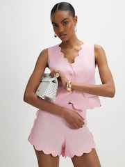 River Island Pink Scallop Trim Linen Blend Waistcoat - Image 1 of 4