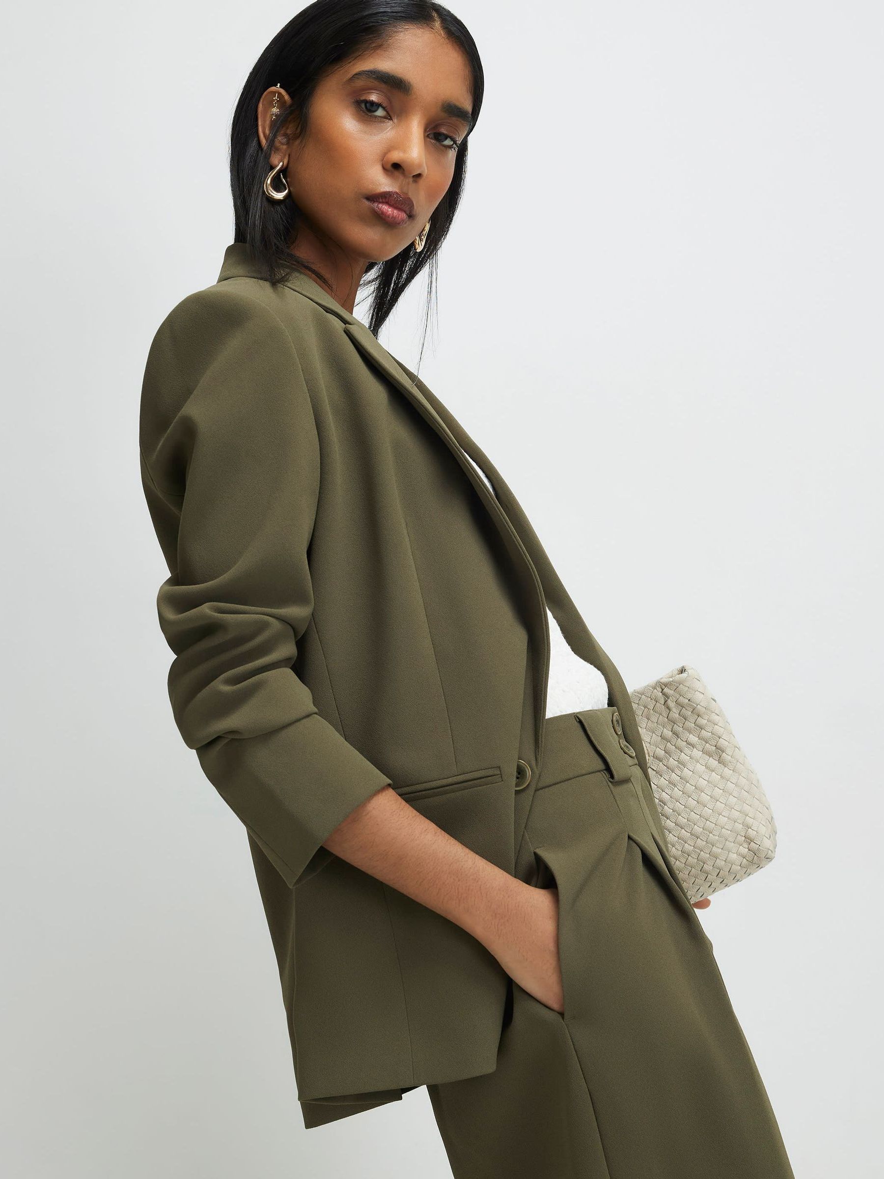 Buy River Island Green Crepe Ruched Sleeve Blazer from Next USA