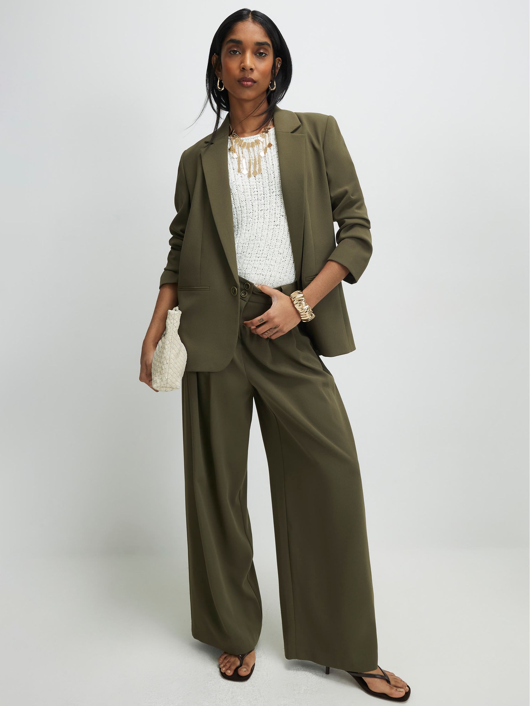 Buy River Island Green Crepe Ruched Sleeve Blazer from Next USA