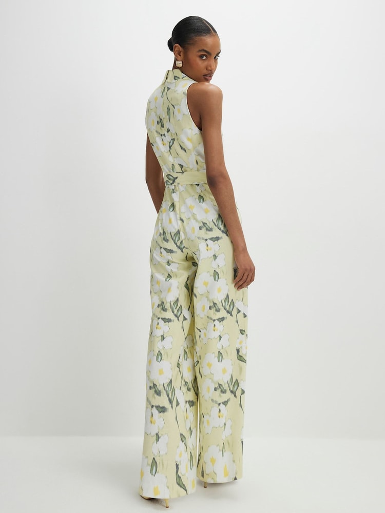 River Island Green Floral Scallop Linen Blend Jumpsuit - Image 2 of 4