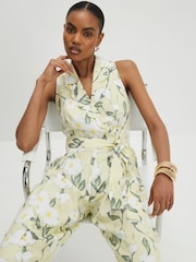 River Island Green Floral Scallop Linen Blend Jumpsuit - Image 3 of 4