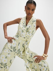 River Island Green Floral Scallop Linen Blend Jumpsuit - Image 4 of 4