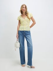River Island Yellow lace Trim Heart Neck Floral Blouse - Image 3 of 4