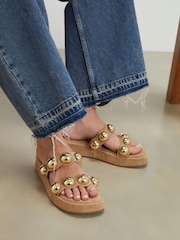 River Island Brown Studded Flatform Sandals - Image 1 of 6