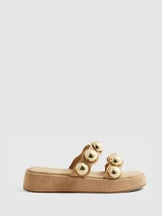 River Island Brown Studded Flatform Sandals - Image 3 of 6
