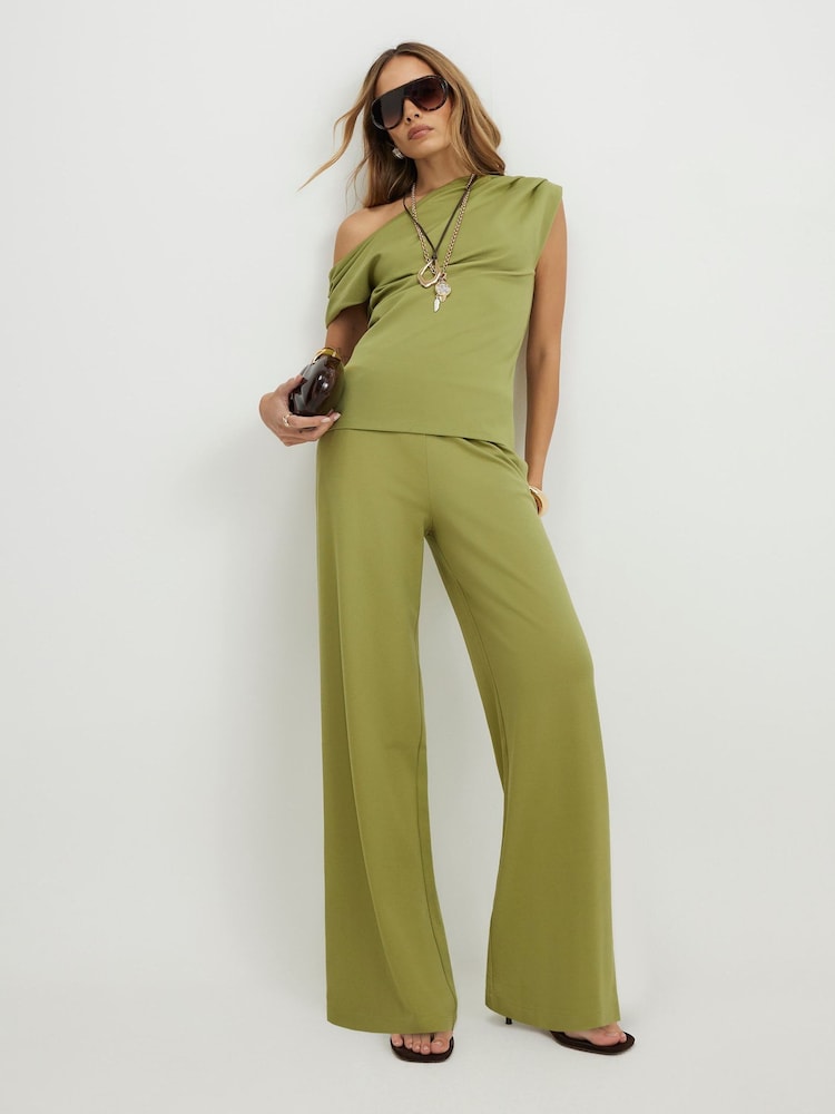 River Island Green Ponte Wide Leg Trousers - Image 1 of 4