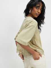 River Island Green Short Sleeve Lace Front Tee - Image 4 of 4