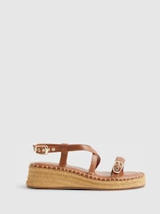 River Island Brown Cross Strap Wedge Sandals - Image 1 of 5