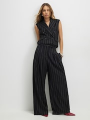 River Island Black Pinstripe Wide Leg Trousers - Image 1 of 4